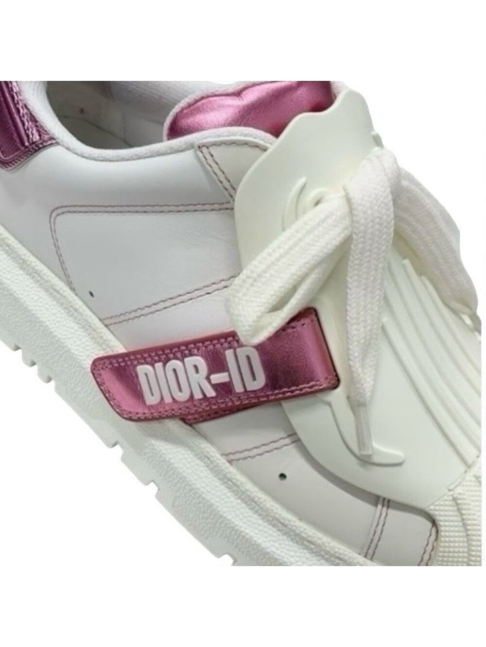 Christian Dior-id Sneakers Shoes Leather Rubber White Pink Logo Velcro - Picture 9 of 10